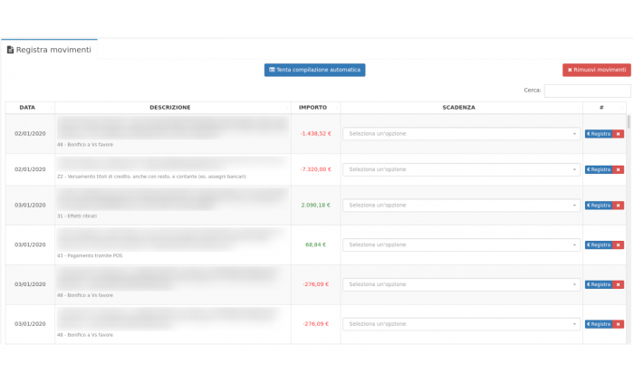 Registrazione movimenti bancari